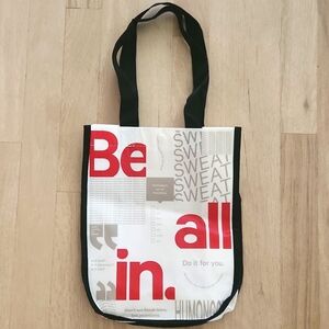 Lululemon Athletica White Red Small Tote Bag With Fabric Straps And Snap Closure